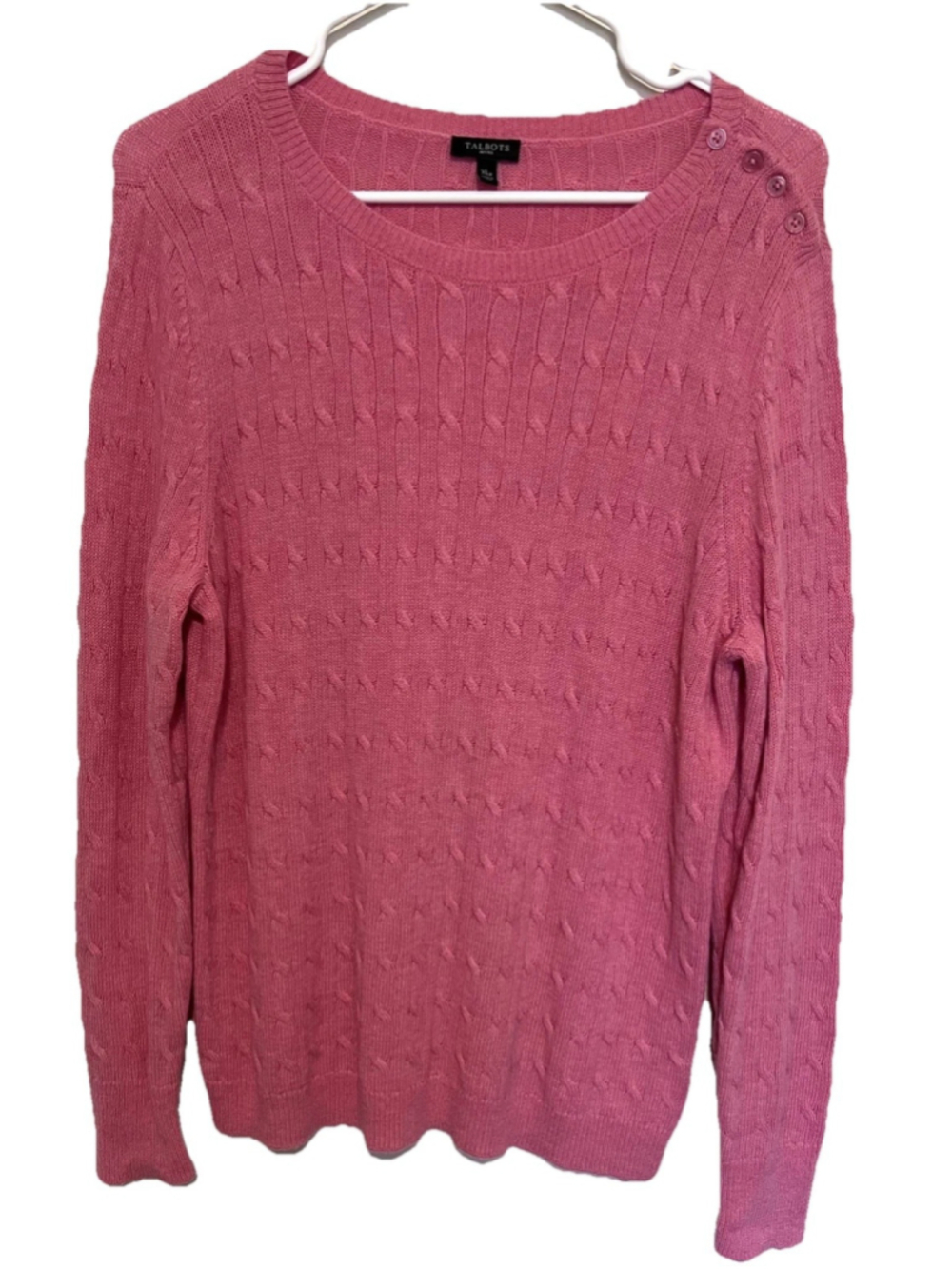 Talbots Lambs Wool Blend Sweater Womens XL Petite XLP Pink Preppy Cable Knit